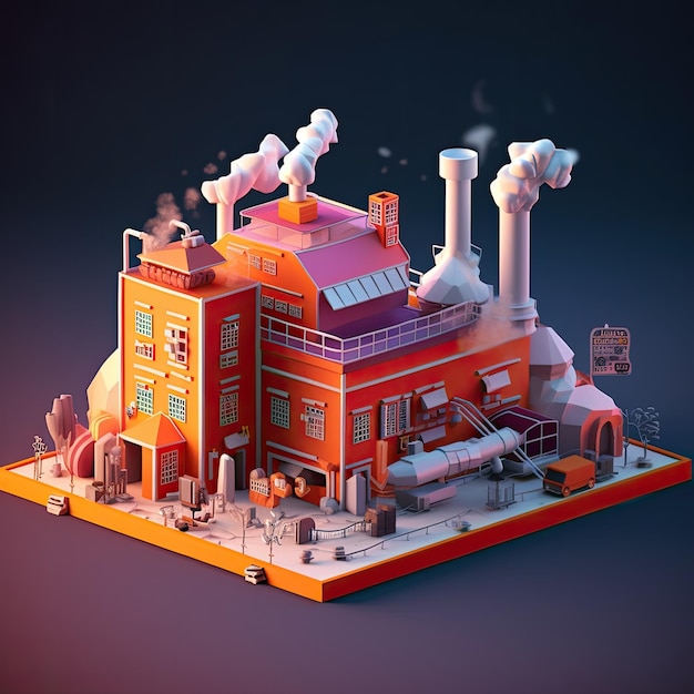 Factory 3d cartoon illustration Generative AI Factory building pipe smoke