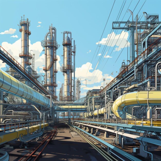 factory of Large oil refinery pipeline and gas pipeline in the process of oil refining and the move