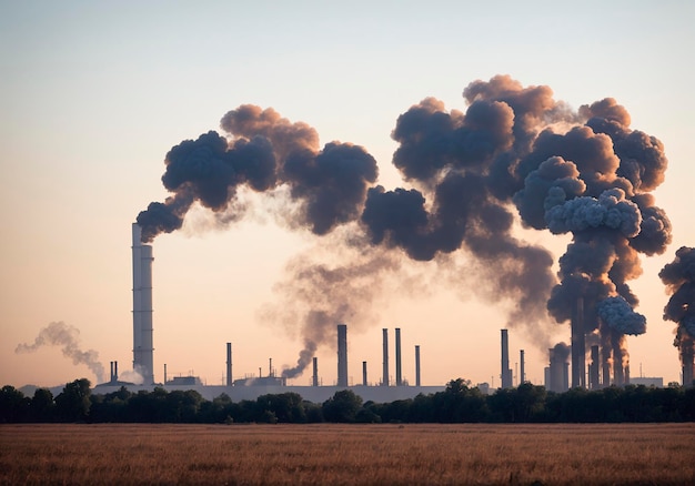 Factory polluting the environment ecology concept