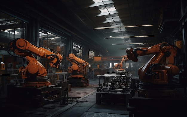 Factory with several robotic arms Geneartive AI