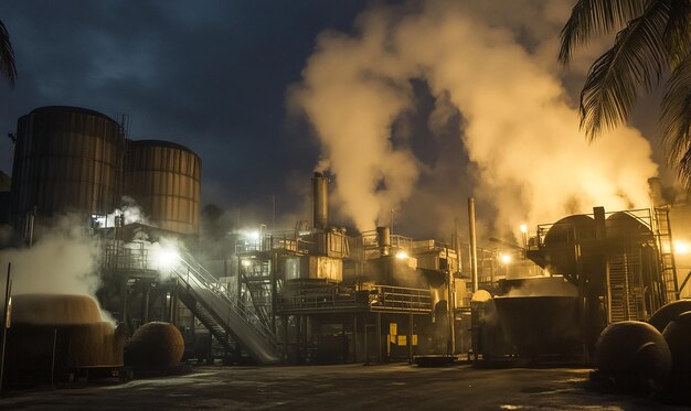 a factory with smoke coming out of it and a sign that says  smoke