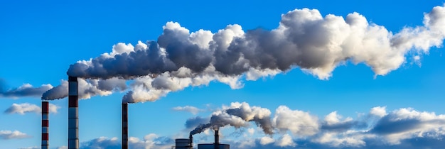 Photo factory with smoke stacks against a blue sky