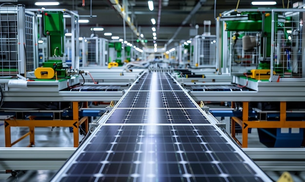 a factory with a solar panel in the middle of it