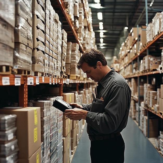 Factory Worker Efficiently Using a Handheld Scale