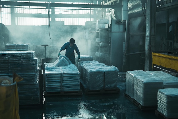 Photo factory worker handling raw materials