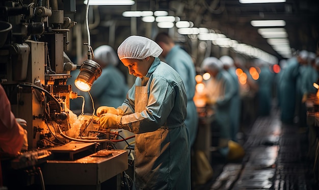 Factory Worker Operating Machinery