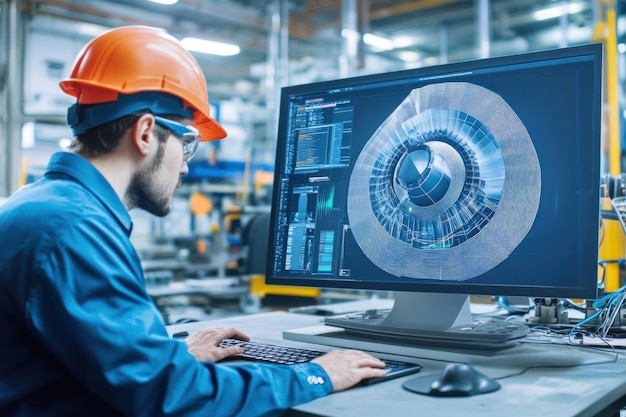 Factory Worker Using Computer for Industrial Design