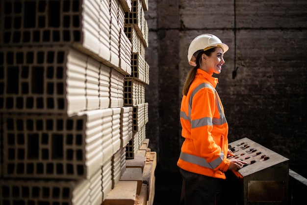 Factory worker working in clay bricks factory making products for construction industry