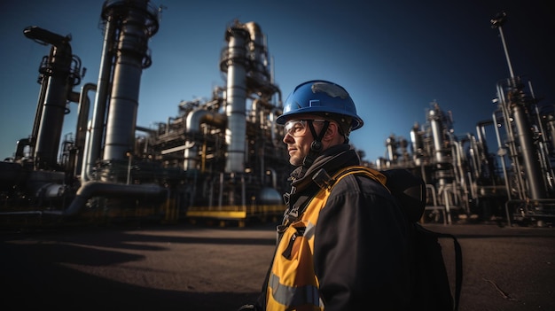 Factory workers in an oil refinery