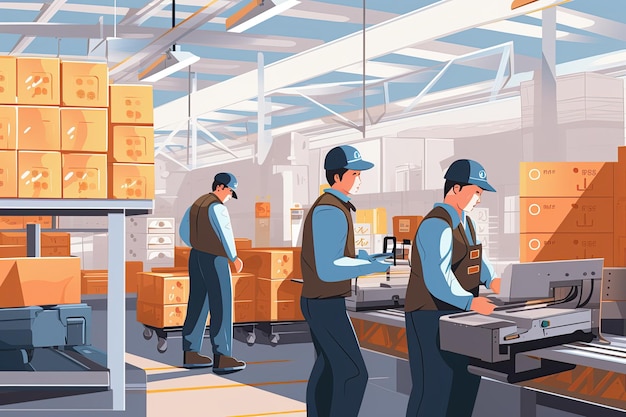 Factory workers play a crucial role in manufacturing processes operating machinery assembling products and maintaining production lines Generated with AI