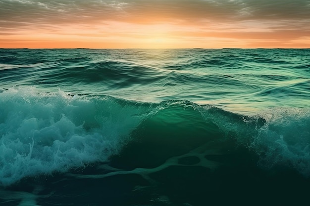 Fading Light Captured in a Beautiful Emerald Sea Abstract Wave Landscape with Slow Shutter Speed