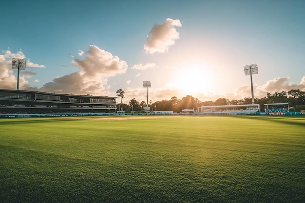 Photo fading sunlight over an empty cricket stadium