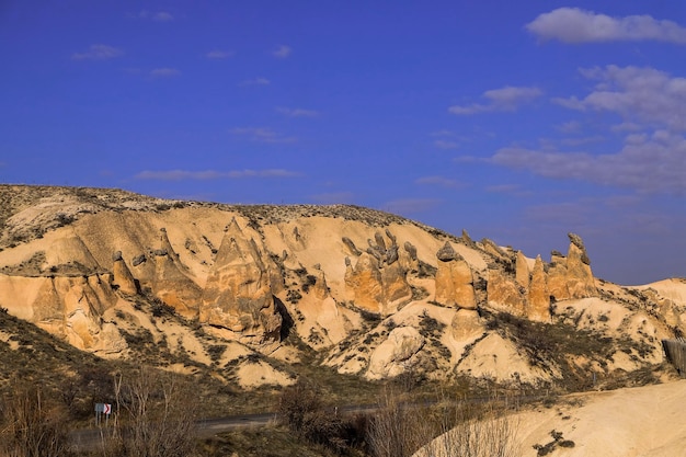 Fairy chimney and the mountain in Cappadocia Goreme Turkey