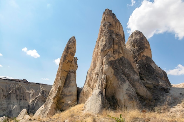 The fairy chimney rock formations and rock pillars of love Valley near Goreme Cappadocia Nevsehir Turkey