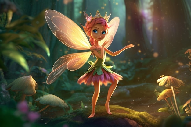 A fairy in a forest with a fairy on the left