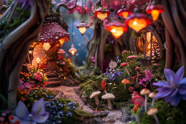 Photo a fairy garden with a fairy house and a fairy garden