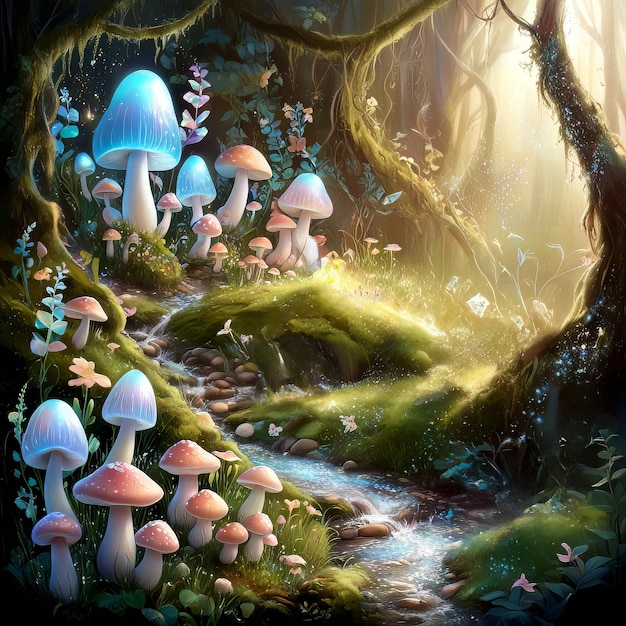 Fairy Glen A Magical Realm of Enchanting Creatures and Glowing Mushrooms