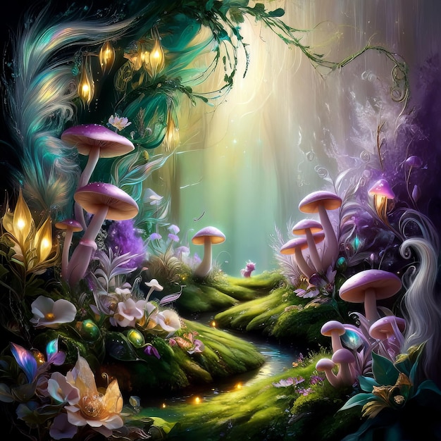 Fairy Glen A Magical Realm of Enchanting Creatures and Glowing Mushrooms