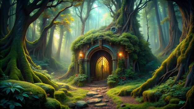 a fairy house with a door that says quot the door quot