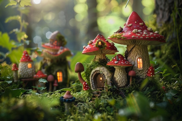 a fairy house with a mushroom on the roof