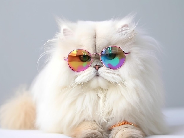 Fairy Kei style cameo persian cat in fashionable design wearing eyeglasses