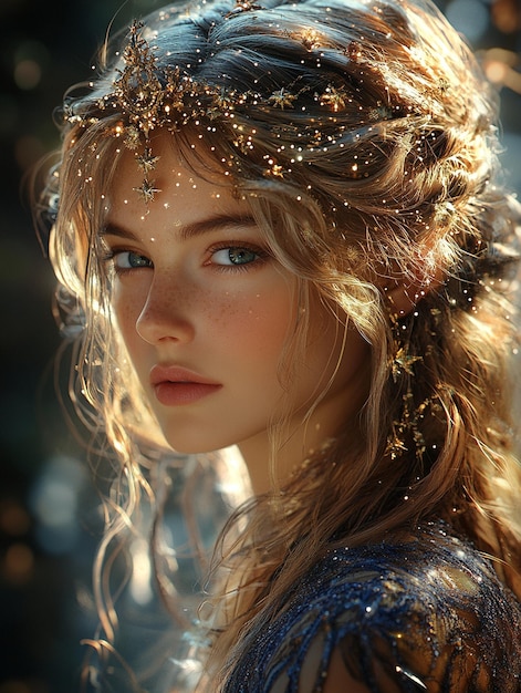 Photo a fairy queen with crown of stars ruling wallpaper