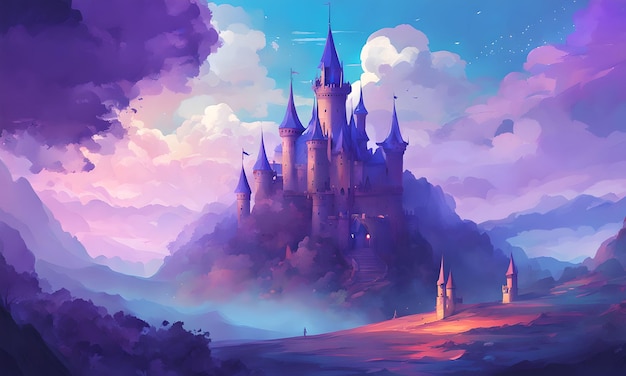 Fairy Tale Castle Among the Clouds Wallpaper