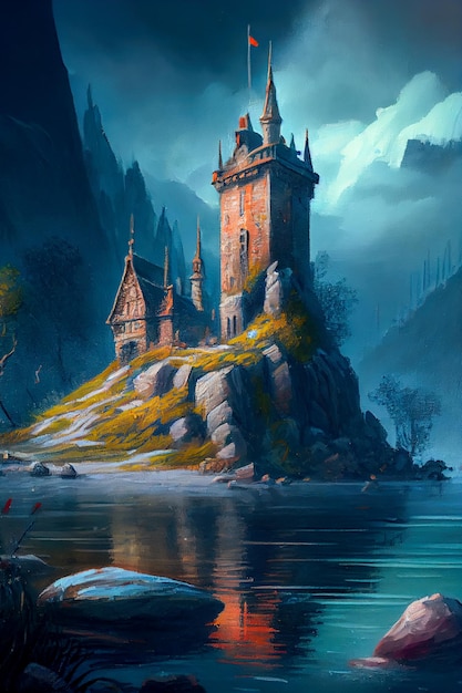 Fairy tale castle illustration Generative AI