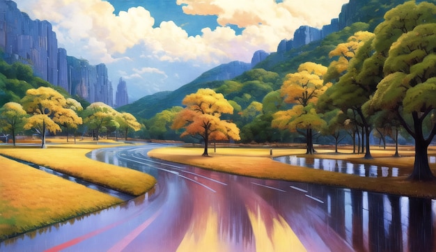 Fairy tale Landscape Painting Graphic Art of a scenic environment Landscape Background