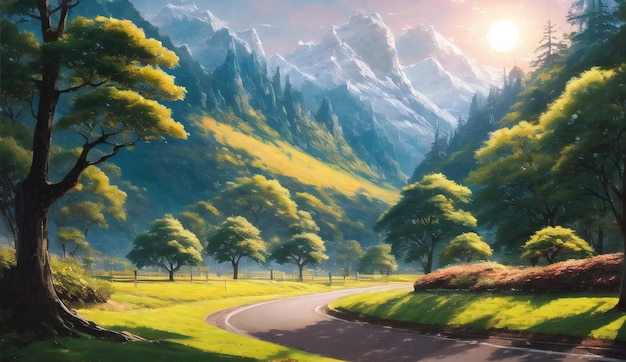 Fairy tale Landscape Painting Graphic Art of a scenic environment Landscape Background