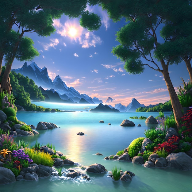 Fairy tale multicolored landscape painting