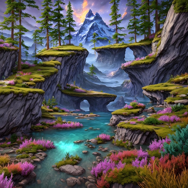 Fairy tale multicolored landscape painting