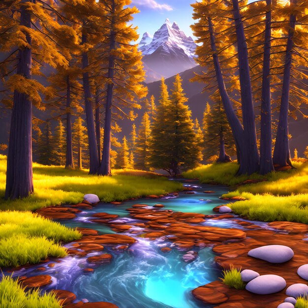 Fairy tale multicolored landscape painting