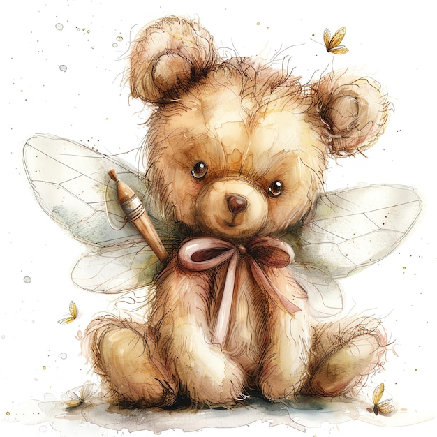 fairy teddy bear watercolor