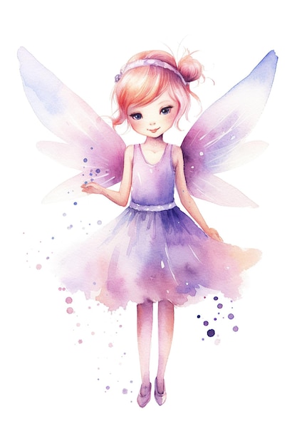 Fairy watercolor clipart cute isolated on white background with Generative AI Technology