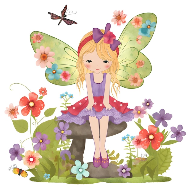 Fairy wings and petals whimsical clipart of a colorful fairy with cute wings and flower adornments