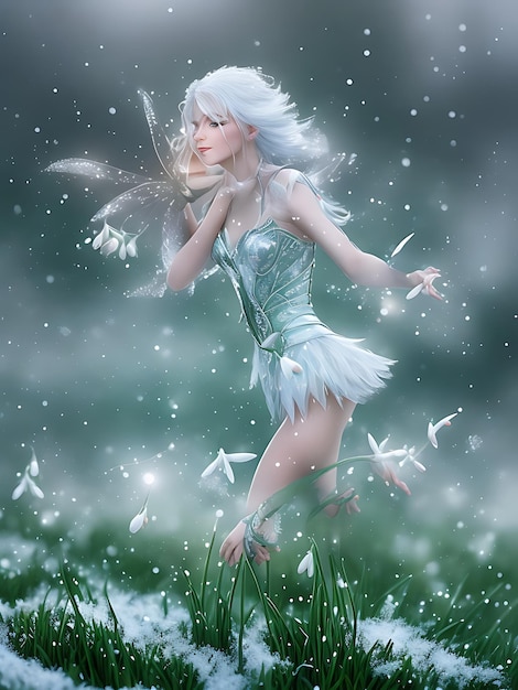 Photo a fairy with a blue dress and a white angel in the snow