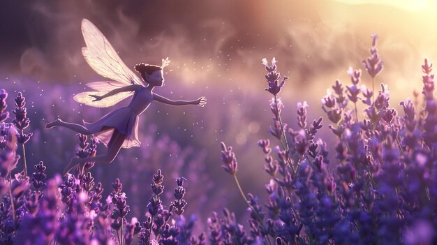 Photo a fairy with a butterfly wings flying in the sky