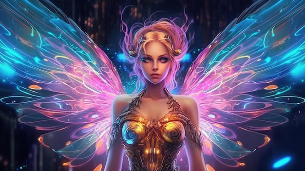 A fairy with cybernetic wings Fantasy concept Illustration painting Generative AI