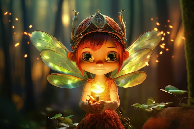 A fairy with a glowing yellow light in her hand