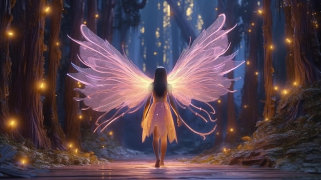 Fairy with pink and shiny butterfly wings generative ai