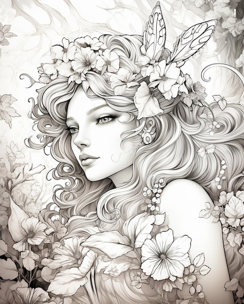 Fairy with Thorny Flower Coloring Book