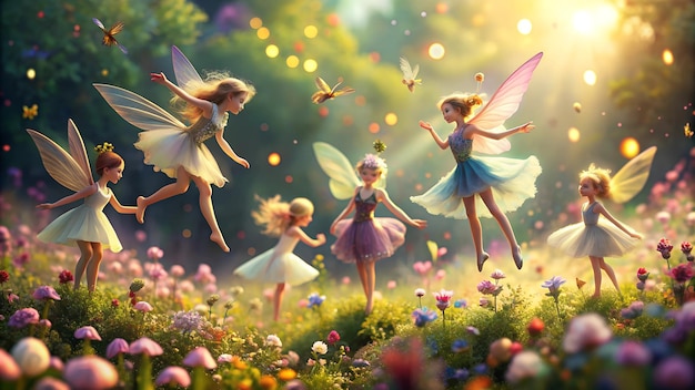 a fairy with wings and butterflies flying in the sky