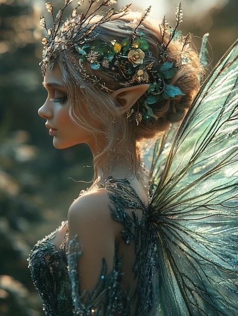 Photo a fairy with wings of frost dancing frozen wallpaper