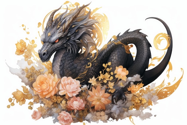 Fairytale golden dragon Generate Ai