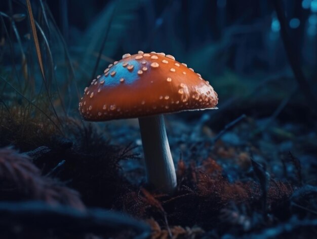 Photo fairytale mushroom in the forest ai generative