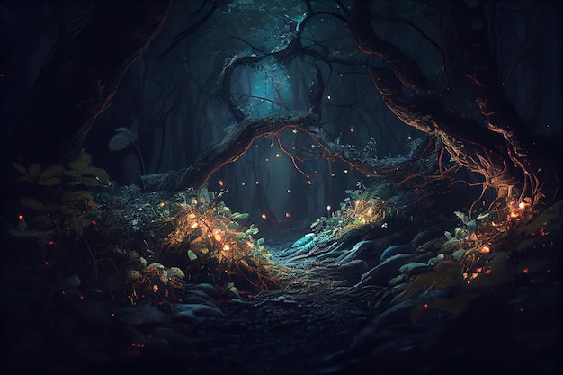 Fairytale spooky dark forest Halloween conceptgenerative ai