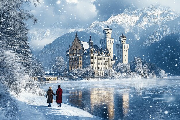 Fairytalelike Bavarian Castle in Winter