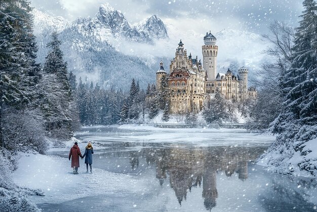 Fairytalelike Bavarian Castle in Winter