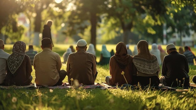 Photo faithful followers engaging in community prayer in a park